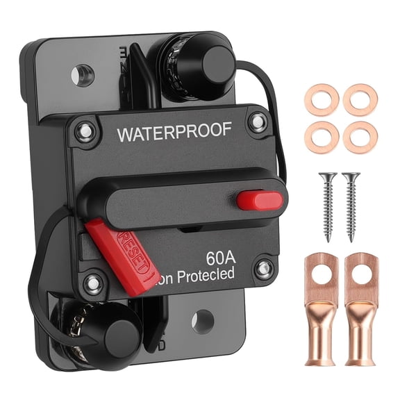 GJX 60A Marine Circuit Breaker 12V-48V Manual Reset for Trolling Motor Thermal Breaker Switch for Boat Battery Box,Rv Solar,Inverters,Winches&Car Audio Setup Accessories&Guide Included