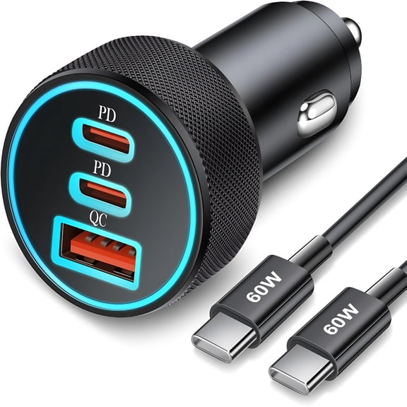 GJX 67W 3-Port Super Fast Type C Car Charger Usb C for Iphone, Android, Pd/Qc Car Phone Adapter Accessories for Men Women + 3Ft Usb-C Cable