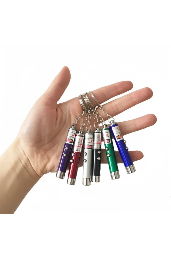 6Pcs Cat Toy Mini Red Laser Pointer Cat Dog Interactive Training Tools White Led Torch Light with Keychain