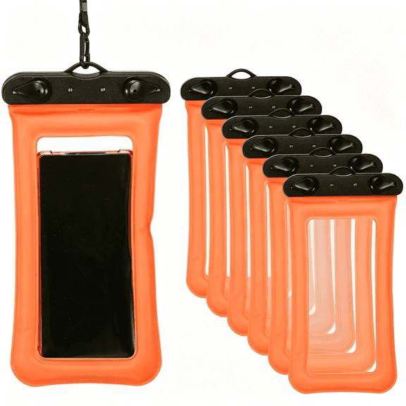 GJX 6Pcs Waterproof Phone Pouch Floating No Sink Universal Cellphone Dry Bag Waterproof Phone Case for Kayaking Beach Swimming Hiking, Water Proof Phone Case, Orange