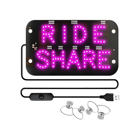 GJX 7.5" X 4.5" Windshield Led Car Sign Rgb Light Display for Ride Drivers Usb-Powered with 4 Suction Cups Bright Text Sign for Taxi
