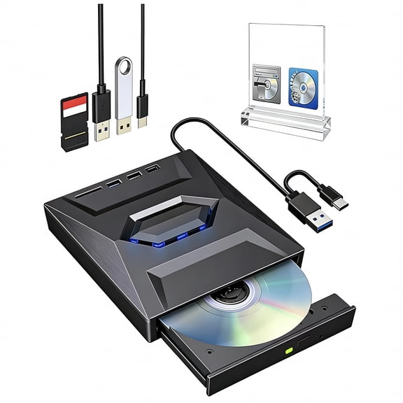 GJX 7-In-1 External Usb 3.0 Blu-Ray Dvd Drive,Portable Bd/Cd/Dvd Burner Writer Reader with Usb C&Sd/Tf Card Slot,For Laptop Desktop Mac