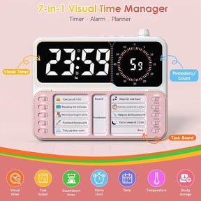 GJX 7-In-1 Visual Adhd Timer for Kids with Chore Chart Board,Adhd Tools Schedule for Kids with Autism,Alarm,Countdown,Date,Temperature,Storage,Daily Checklist for Home/School/Classroom/Desk(Pink