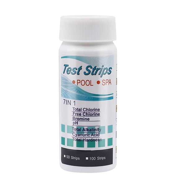 GJX 7-in-1 Pool Test Strips 100 Count, Water Testing Kit for Spa Hot Tub, Tests pH Chlorine Bromine Alkalinity Hardness