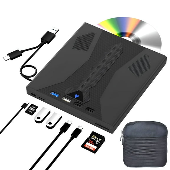 GJX 8 in 1 External Blu Ray Drive,USB 3.0 and Type-C Blu Ray Burner Portable Blu Ray DVD/CD/BD Player,Support 100G Disc 3D Optical Bluray Drive Compatible with Windows Macos for Laptop Desktop