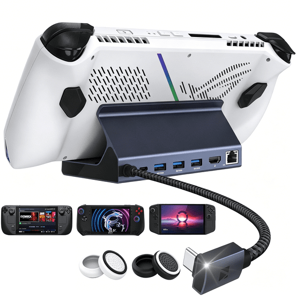 GJX 8-In-1 Aluminum Docking Station for Steam Deck Oled & Rog Ally X, 100W Pd Charge, 1Gbps Ethernet, 3 Usb 3.0, Pro Gaming Stand Hub (No Pd Adapter)