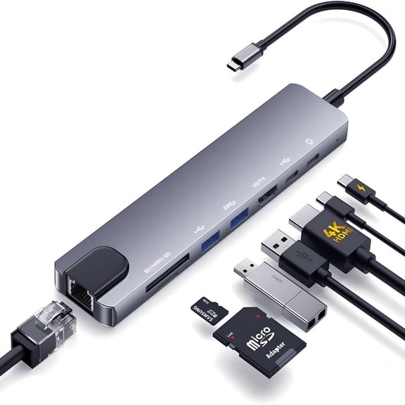 GJX 8-In-1 Usb C Hub Multiport Adapter,Usb C Docking Station for Laptop with 4K@60Hz Hd Display Interface,100W Pd Charging,Sd/Tf Card Reader,Usb 3.0 Ports for Laptop,Tablet,School&Office