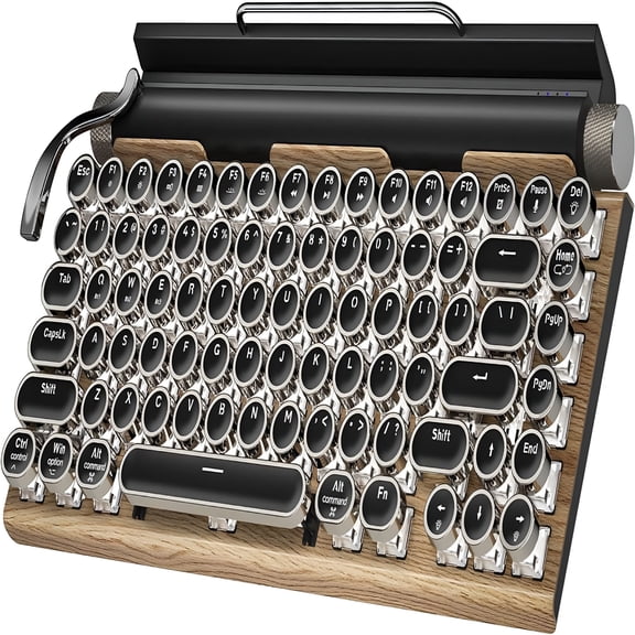 GJX 83-Key Retro Typewriter Mechanical Keyboard, Wireless Bluetooth with LED Backlight, Hot-Swappable Round Keys for Mac, PC, Tablet