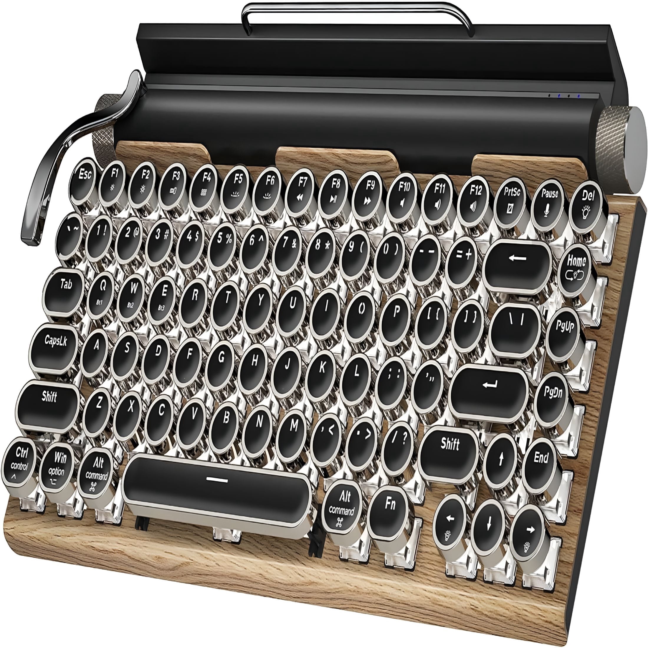 GJX 83-Key Typewriter Keyboard, Retro Style Wireless Bluetooth Keyboard Classical Punk Round Keys LED Backlight Mechanical Keyboard for Mac/Tablet/PC, Wood Color