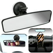 GJX 9.5 Large Anti GLARE Rear View Mirror with Suction Cup, Universal Inside Rearview White Mirror with Panoramic Wide Angle for Car Marine Auto Boat