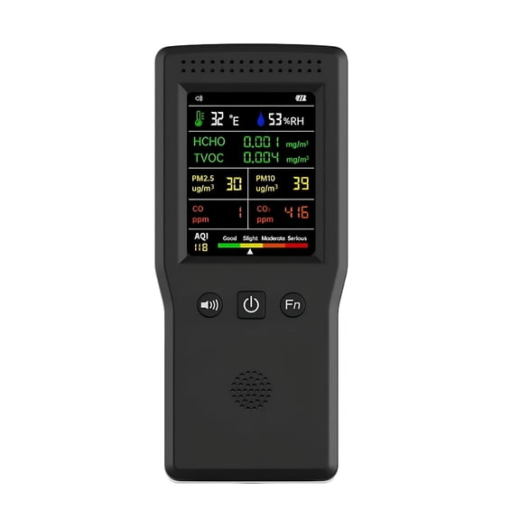 GJX 9 In 1 Handheld Air Quality Detector PM2.5 PM10 HCHO TVOC CO CO2 AQI Temperature Humidity Air Quality Monitor LCD Display (black)