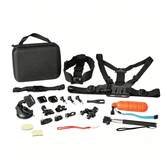 GJX Action Camera Accessory Kit, 22 Pieces Including a Selfie Stick and Chest Mount Camera Accessories