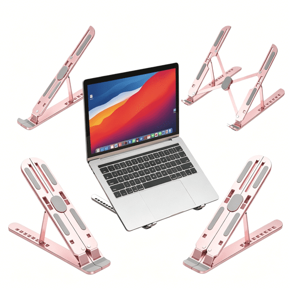 GJX Adjustable Laptop Stand Aluminum Laptop Riser, Portable Foldable Notebook Holder, Compatible with Macbook Air Pro, Hp, Dell, 10-17.3 Inch Laptops (Rose Gold)