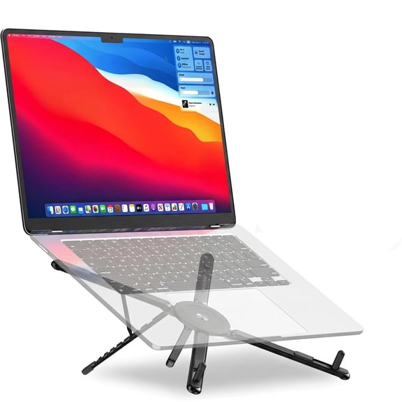 GJX Adjustable Laptop Stand for Desk with Magnetic Phone Holder,Magsafe Compatible Portable Foldable Computer Riser for Macbook,Iphone,Ipad,Tablet-Perfect for Office,Home,Traveling (Black)
