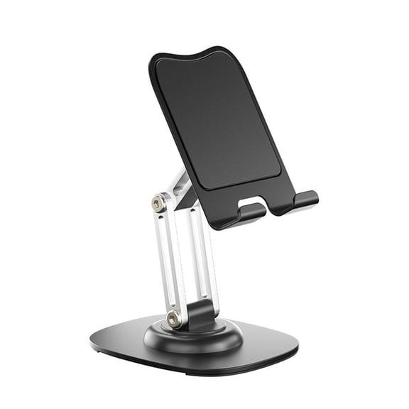 GJX Aluminum Cell Phone Stand for Desk,360 Rotating Metal Base,Foldable Portable Holder Anti-Slip,Fits 4-15.6" Iphone,Pad for Streaming,Recording,Watching-Black