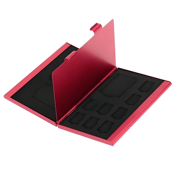 GJX Aluminum Memory Card Storage Case, 12-in-1 SD SDXC TF SIM Card Holder Wallet, Shockproof Portable Organizer for Photography Travel Office, Red