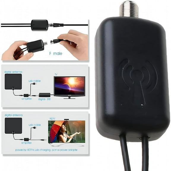 GJX Antenna Amplifier,Digital Hdtv Signal Amplifier Booster for Hd Tv Indoor Antenna Clears Up Pixelated Low-Strength Channels Hd Tv Digital Vhf Uhf with Ac Power Adapter