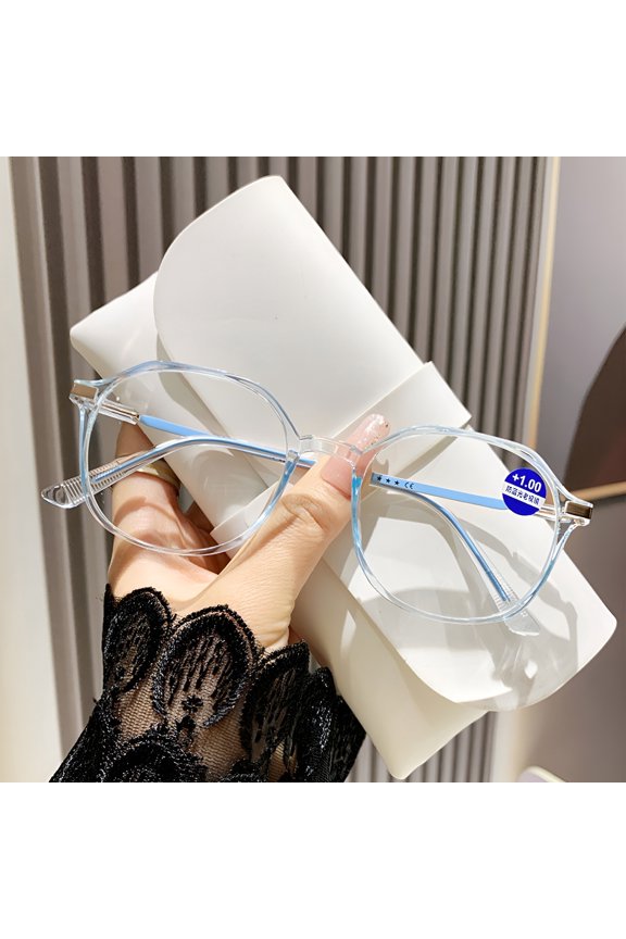 2026 New Anti-Blue Light Transparent Blue Reading Glasses 3.00 Fashionable Lightweight Readers for Women Square Oversized Presbyopic Glasses +3.00