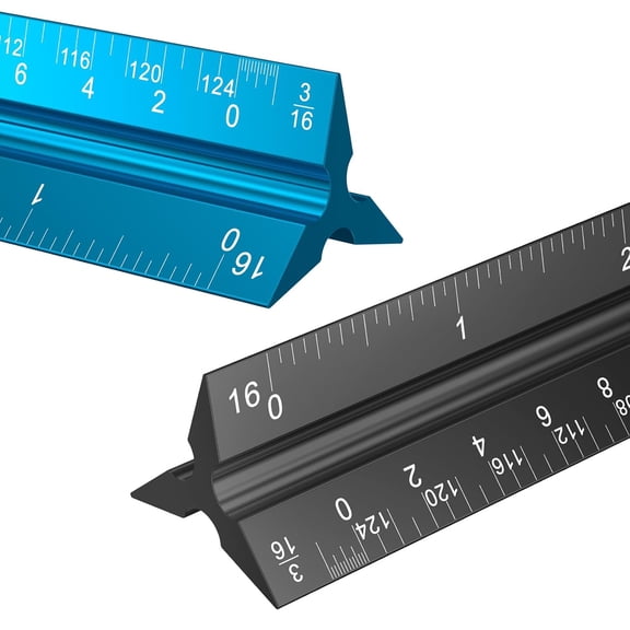 GJX Architectural Scale Ruler: 12" Imperial Aluminum Alloy Metal Architecture Measuring Tools, Engineering Drafting Construction Drawing Blueprints Triangular Architect Scaling Rulers,2Pcs