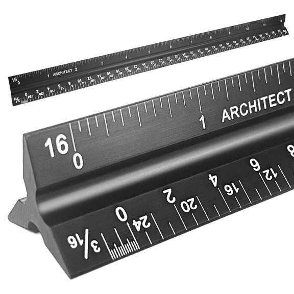GJX Architectural Scale Ruler 12 Inch, Aluminum Triangular Drafting Ruler | Laser-Etched Imperial Scales for Blueprints, Floor Plans, Drafting, Engineering and Construction Drawings.