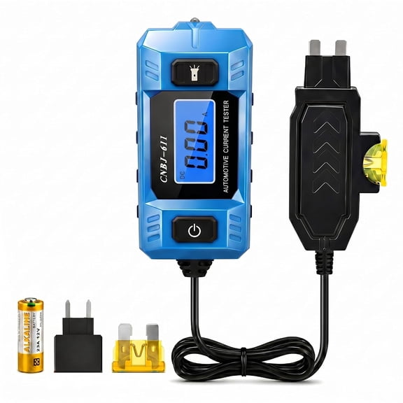 GJX Automotive Circuit Fault Probe Tester,20A 48V Car Circuit Tester,0.01A Resolution Inline Current Monitor with Backlit Lcd & Led Work Light,Mini & Standard Blade Fuse Compatible