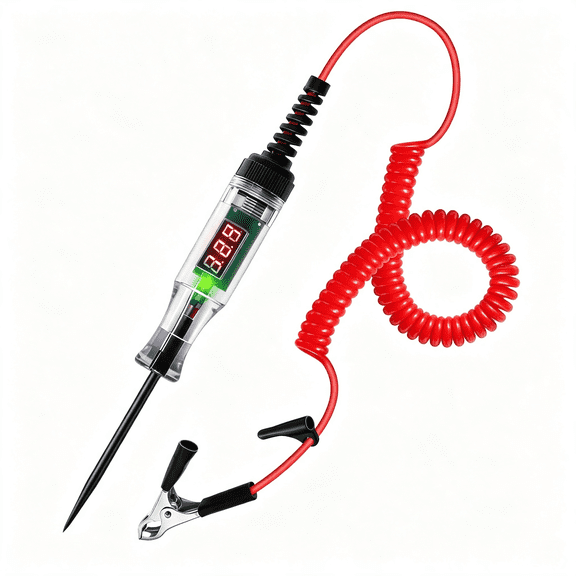 GJX Automotive Test Light 3-48V Digital Led Voltage Tester,Car Circuit Tester with Polarity Indicator,87"Spring Cable&Stainless Steel Probe for Car Rv Truck Fuse Battery Detection