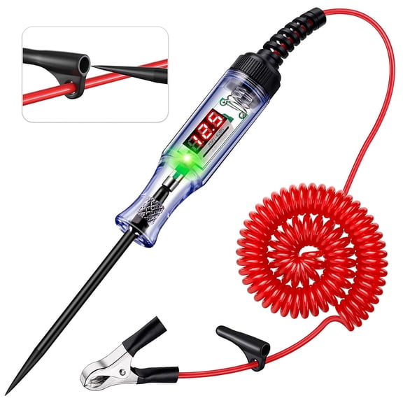 GJX Automotive Test Light with 5-120V LED Digital Voltage Display, Circuit Tester with Voltmeter & Dual Color Polarity Indicator, Electrical Test Pen Long Probe Car RV Fuse Checker