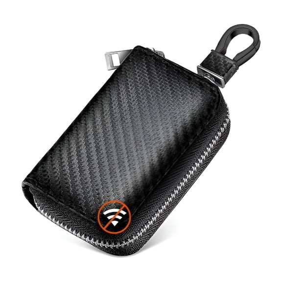 GJX Bags for Car Key Fob Carbon Fiber Car Signal Blocking Bags Key Holder Zipper Tool in Black for Storage,Black
