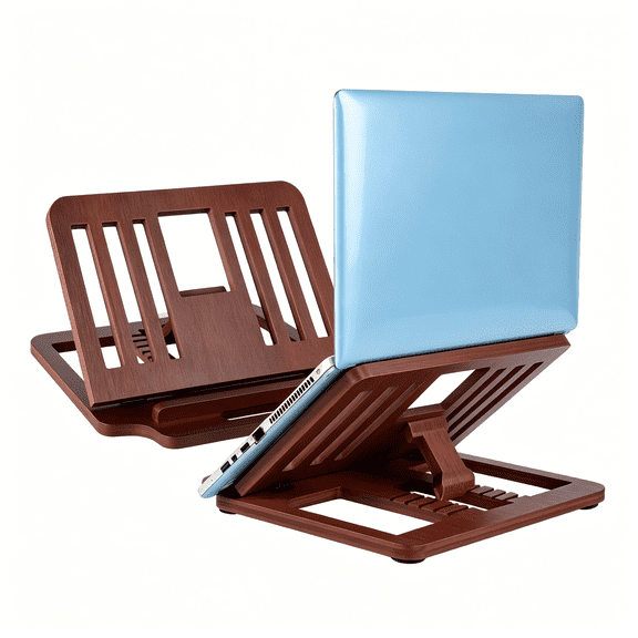 GJX Bamboo Foldable Laptop Stand Holder, 6-Level Adjustable Ergonomic Notebook Riser with Heat Dissipation for 10-17 Inch Laptops, Macbook, Tablet