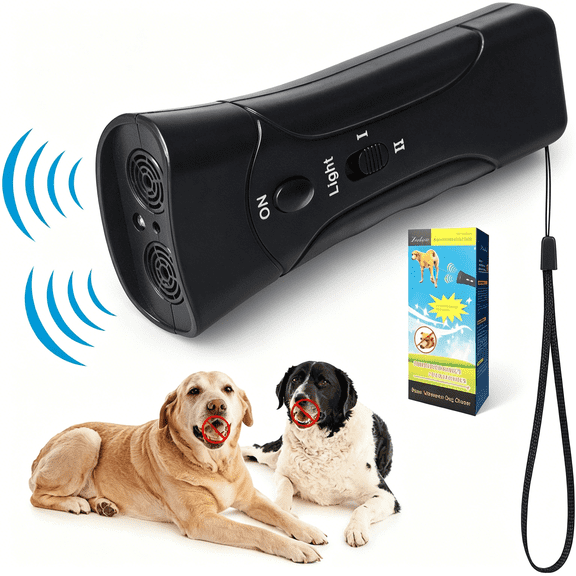 GJX Barking Deterrent, Dog Barking Deterrent Device with Led Flashlight, Ultrasonic Pet Trainer, Adjustable Frequency for All Breeds, Portable Handheld Control