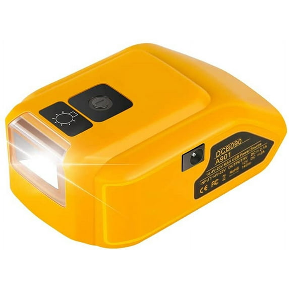 Battery Adapter for Dewalt 14.4V/18V/20V Lithium Ion Battery,DC Port & LED Work Light &Dual USB Charger,Power Source,Power Supply Compatible with Dewalt DCB090 DCB091