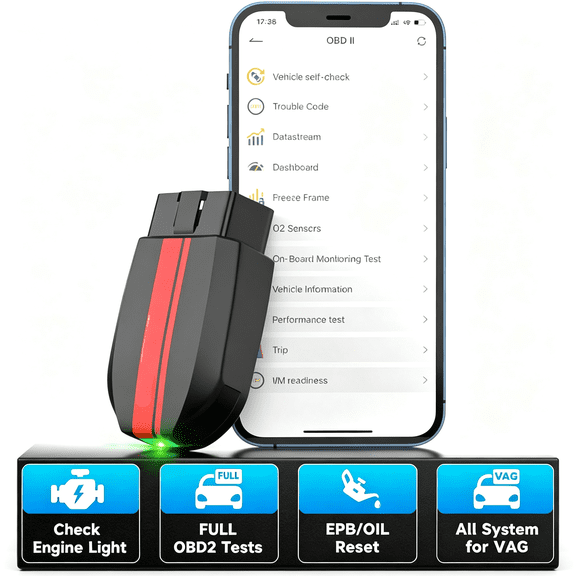 GJX Bd500 Bluetooth Diagnostic Scan Tool for Seat Skoda Diagnosis, Full Systems Volkswagen Obd2 Scanner Vag Car Code Reader with Battery Check Epb Reset for Iphone, Ipad & Android