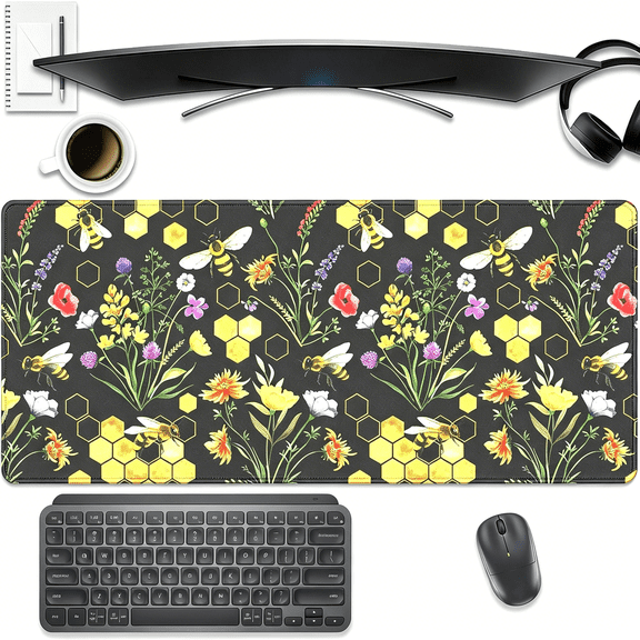 GJX Bees and Honeycombs Mouse Pad,Xl Large Wildflowers Mousepad Desk Pad with Stitched Edges,Non-Slip Waterproof Rubber Base Mouse Mat Desk Mat for Office Computer Keyboard Laptop Home