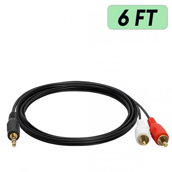 GJX Black 3.5Mm to Rca Cable 2Rca to Aux Cord 2-Rca to 3.5Mm Adapter Stereo Audio Y-Cable Rca to 3.5Mm [6 Feet]
