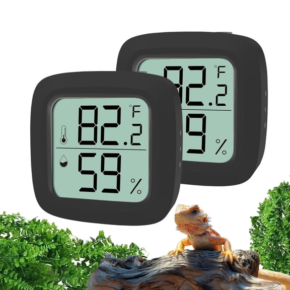 GJX Black Reptile Thermometer and Hygrometer - Digital Lcd Temp & Humidity Gauge for Bearded Dragon,Corn Snake,Hermit Crab,Iguana,Axolotl,Vivarium & Terrarium Setup