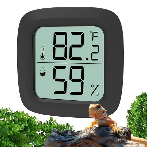 GJX Black Reptile Thermometer and Hygrometer-Lcd Digital Temp&Humidity Gauge for Bearded Dragon,Ball Python,Crested Gecko,Tortoise,Frog,Axolotl Tanks