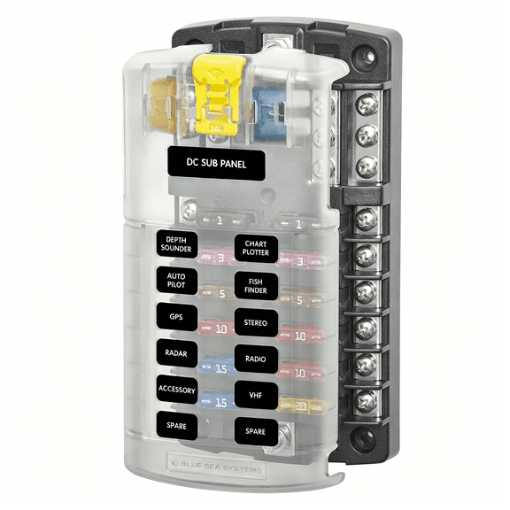 GJX Blade Fuse Block 12 Circuit with Ground and Cover,100 Amps