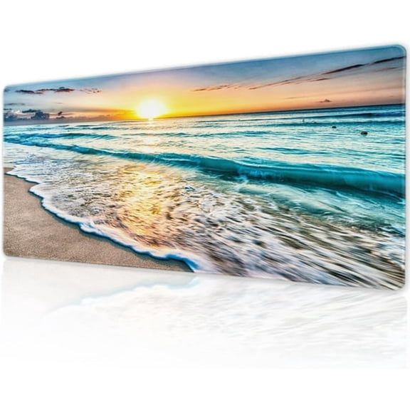 GJX Blue Beach Ocean Gaming Mouse Pad Desk Mat XL 31.511.8 Inch Sunrise Sunset Sea Extended Mousepad with Non-Slip Rubber Base Stitched Edge Large Desk Pad for Gamer Office Home Work