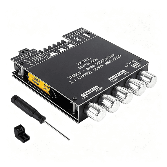 GJX Bluetooth Amplifier Board,2.1 Channel 50W2+100W Subwoofer Class D Audio Amp Module with Dual Tpa3116D2 Hifi Chips,Treble&Bass Control,Aux Input,Dc 12-24V for Diy Speakers