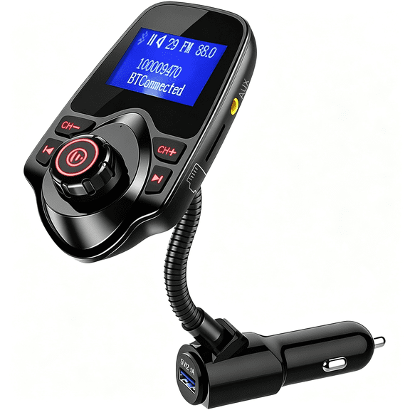 GJX Bluetooth Fm Transmitter,Car Adapter,Dual Usb Fast Charging,Aux/Micro Sd,Bluetooth 5.0,1.44" Lcd Screen,Flexible Gooseneck,Hands-Free Calls,Cigarette Lighter Plug,Fits Cars,Suvs&Trucks,Blk
