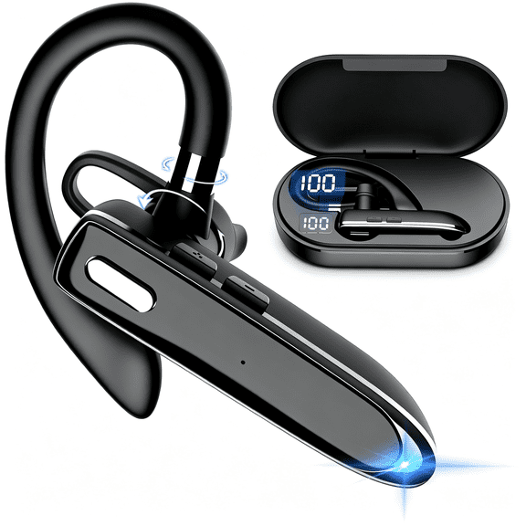 GJX Bluetooth Headset 500Mah Chargcase,Wireless V6.1 Earpiece with Noise Cancellmic,Open Headphones,72 Hours Talktime-H&-Free Headphones for Trucker,Office,Wearwhile Drivblack