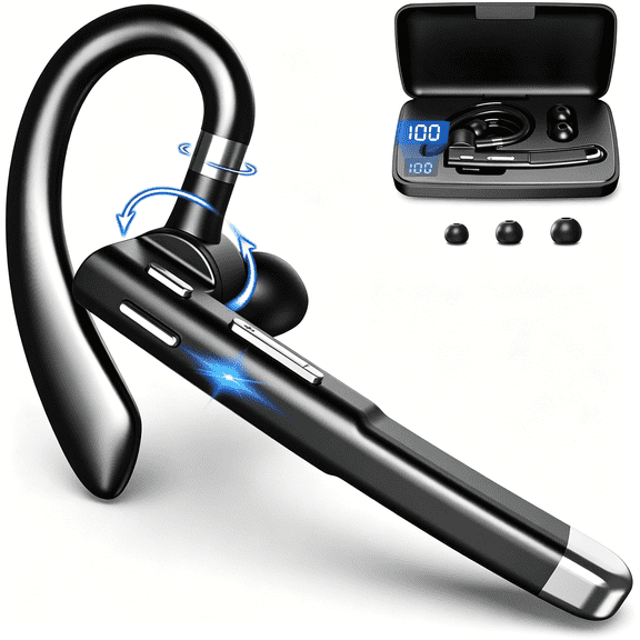 GJX Bluetooth Headset V6.1,120Hrs Wireless Headset with Cvc8.0 Noise Canceling Mic,Single Ear Bluetooth Earpiece with 500 Mah Charging Case for Trucker/Business/Home/Office/Android/Ios