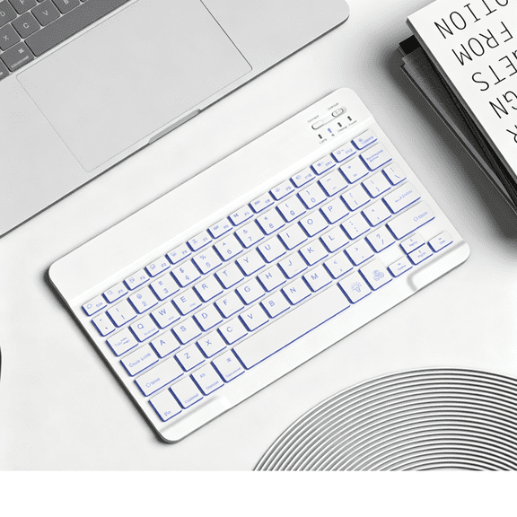 GJX Bluetooth Keyboard for Ipad&Iphone,7 Color Backlit Rechargeable Wireless Keyboard,Ultra Slim Portable Typing Keyboard for StudentsTravel Office Users,Compatible with Ios&Ipados,White