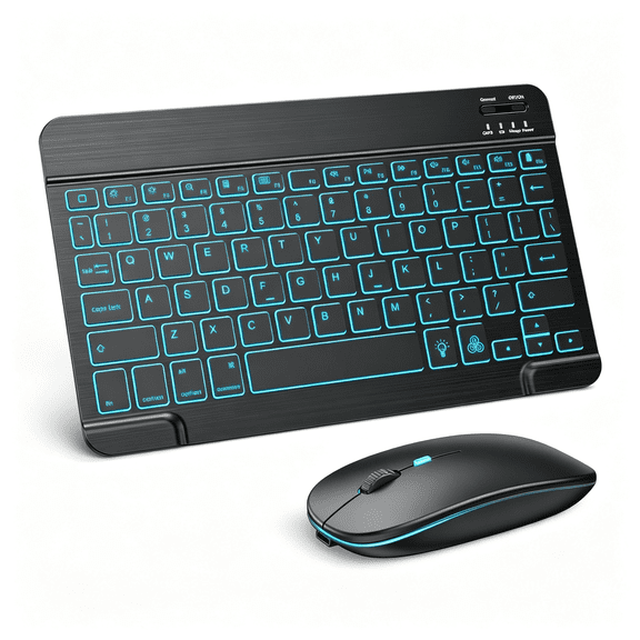 GJX Bluetooth Keyboard & Mouse Combo for Ipad-Rechargeable Wireless Keyboard & Mouse with 7-Color Backlit Compatible with Ipad 10Th/9Th/8Th Gen,Ipad Pro/Air/Mini,Iphone15/14/13 Pro,Black