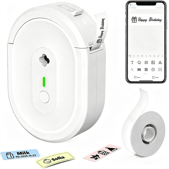 GJX Bluetooth Label Maker Machine Mini Thermal Label Printer,White | Portable Small Waterproof Label Maker,Easy App Editing,Labeling Machine for School,Home,Kitchen,Office Organization