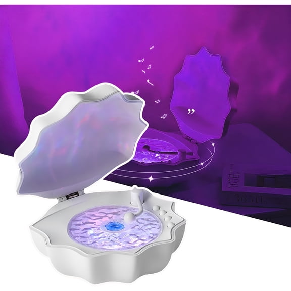GJX Bluetooth Speaker with Mood Lamp, Shell Ocean Wave Projector Light, Portable Night Light 7 Colors Waves Night Light for Bedroom Living Office (Purple)