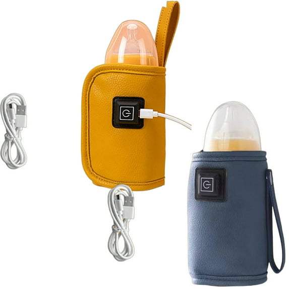 GJX Bottle Warmer, Compact Portable Milk Warmer for Baby, Adjustable Water Warmer for Baby Formula,Baby-Sensitive Bottle Warmer on the Go,PU Yellow&Blue