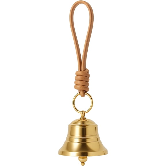 GJX Brass Hanging Bell for Door Knob, Vintage Gold Door Hanger Bell on Leather Rope, Small Entry Doorbell Chime for Front Door, Home Shop Garden & Christmas Decor (1)