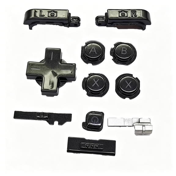 GJX Buttons Color Full Set Replacement, Small Game Consoles, Abxy / D-Pad Direction / L R Shoulder / Power Home / Volume / 3D Switch Button 11 Pcs (Black)