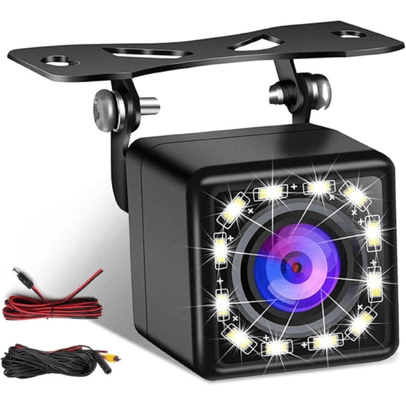 GJX Car Backup Camera, Rear View Camera Ultra HD 12 LED Night Vision, Waterproof Reverse Camera 140 Wide View Angle with Multiple Mount Brackets for Universal Cars, SUVs, Trucks, RV and More